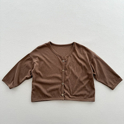 Spring And Summer Kids Unisex Minimalist And Versatile Single Breasted Children’s Thin Cardigan Shirt-3
