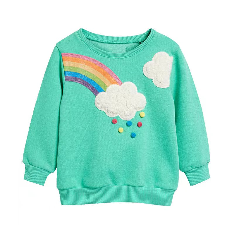 Baby Girl Rainbow &amp; Cloud Embroidered Pattern Pullover Fashion Hoodies-0