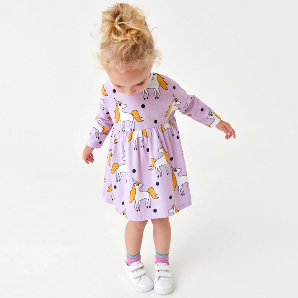 Baby Girl Unicorn Pattern Long Sleeves New Style Dress In Autumn Wearing Outfits-4