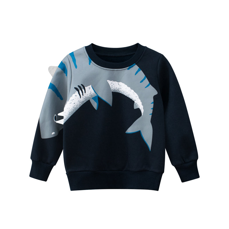 Boys Whales Print Round Collar Long-Sleeved Sweatshirt-0