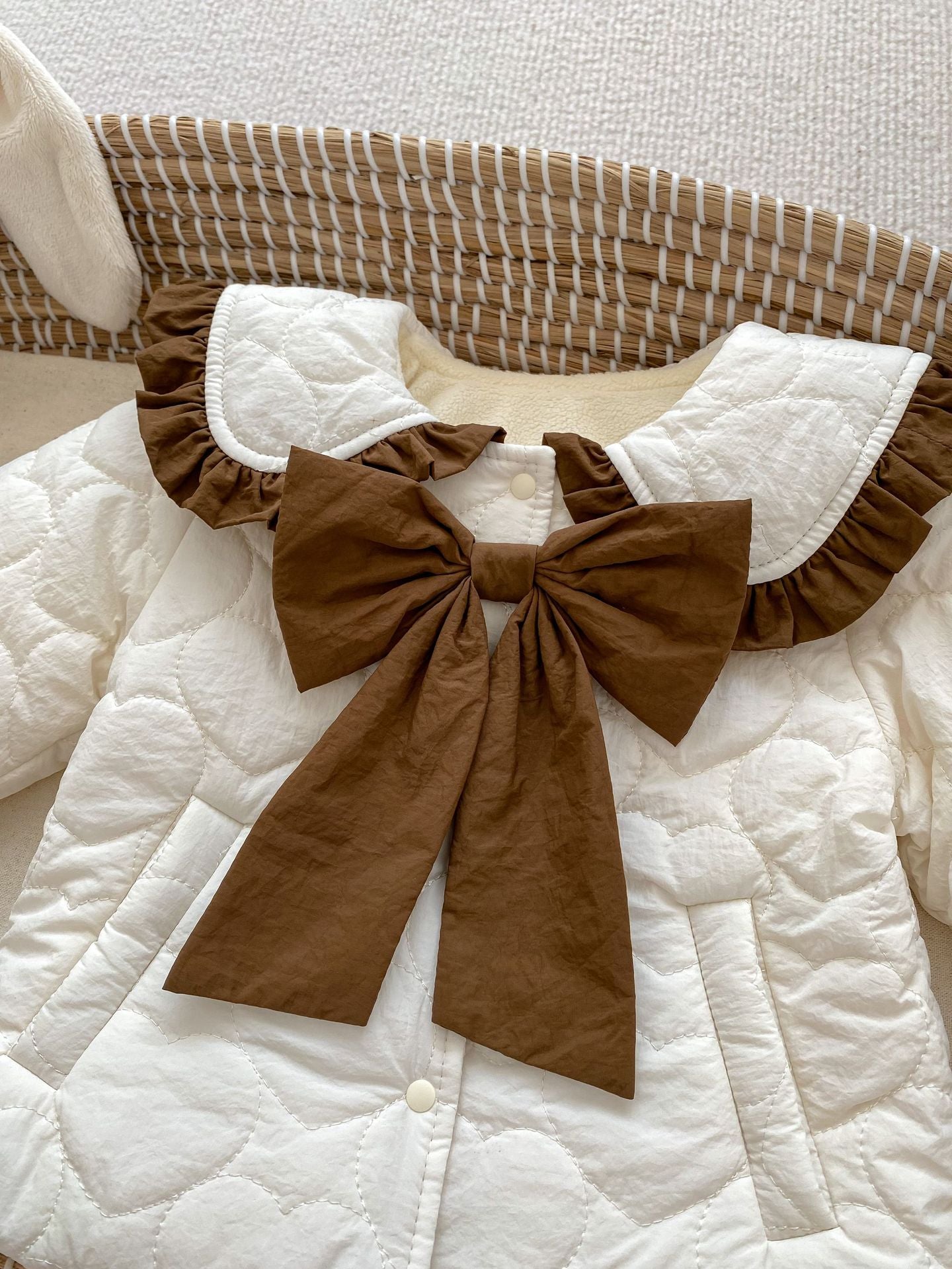 Baby Girl Bow Tie Design Thickened Long Sleeves Cardigan Coat-4