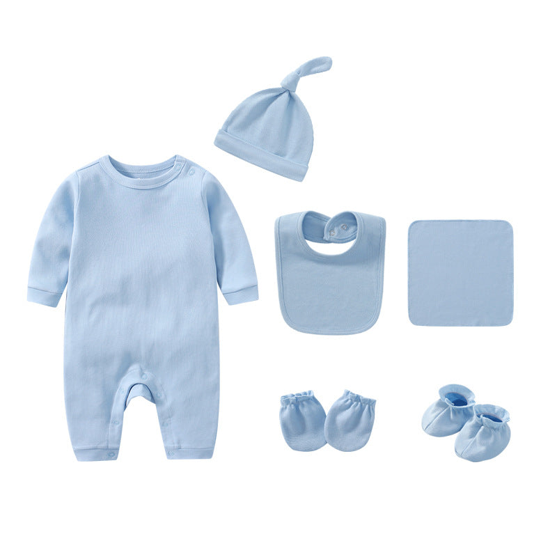 Newborn Solid Color Romper Hat, Bib, Gloves, Footwear, Square Scarf Sets-3