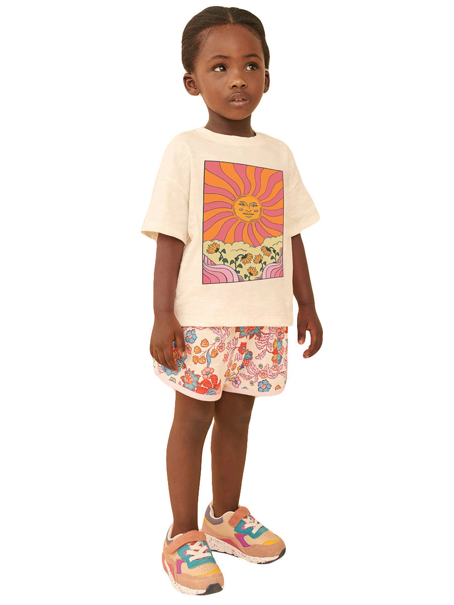 Summer Baby Kids Girls Painting Print T-Shirt And Floral Shorts Clothing Set-1