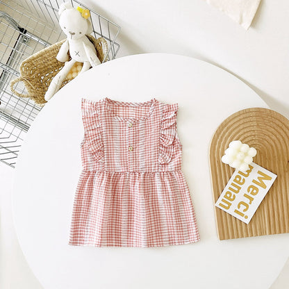 New Arrival Summer Baby Girls Plaid Sleeveless Cotton Dress-2