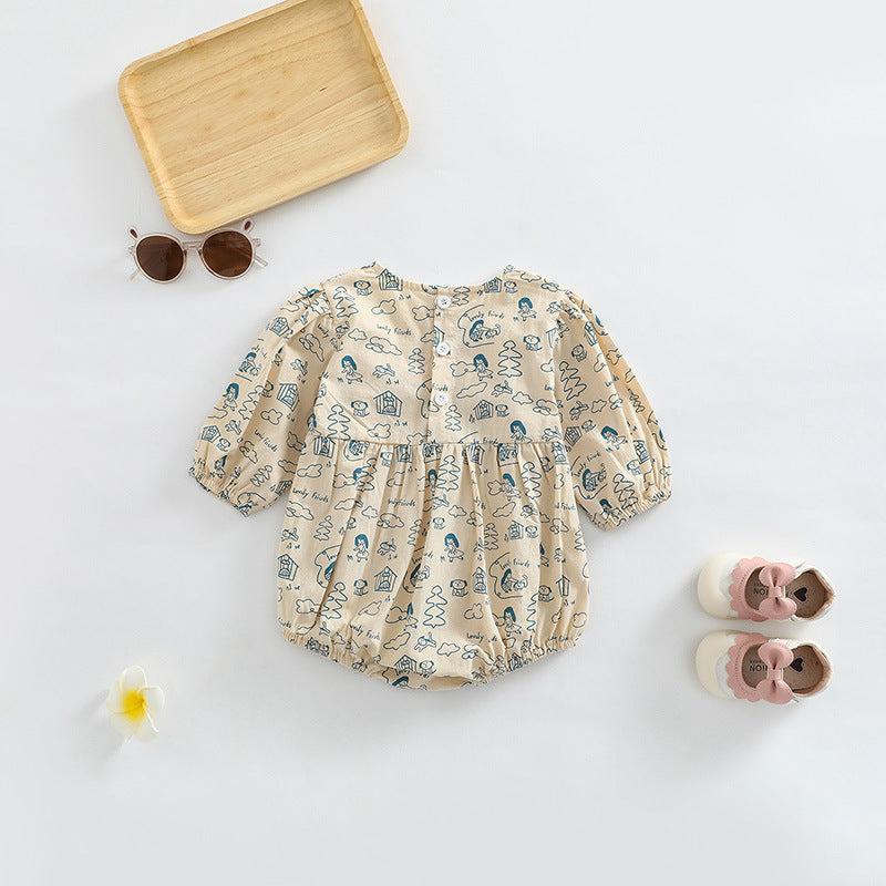 Baby Girl Cartoon Pattern Soft Cotton O-Neck Bodysuit-4