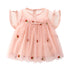 Baby Girl Strawberries Embroidered Mesh Overlay Design Bow Tie Patched Hundred Dress-0