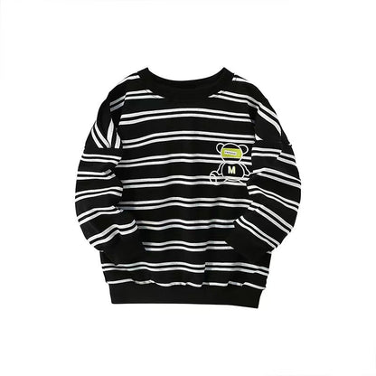 Baby Boy Striped Pattern Cartoon Print Design Pullover Quality Hoodie Outfit-4