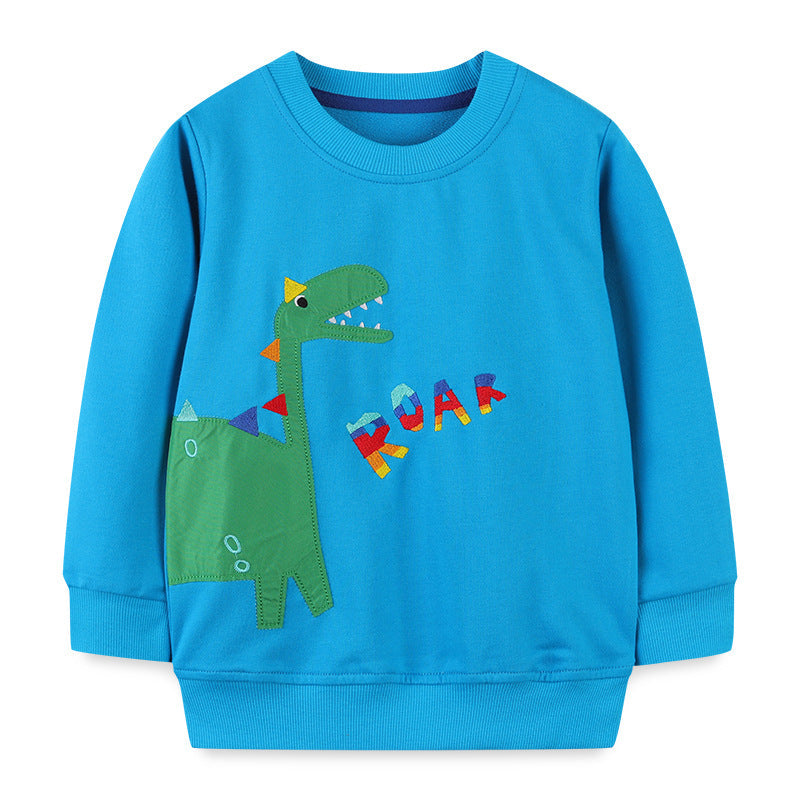 Baby Boy Cartoon Dinosaur &amp; Slogan Pattern Pullover Hoodies-0