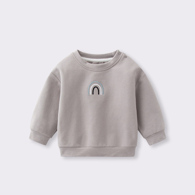 Baby Unisex Kids Plain Rainbow Embroidery Logo Crew Neck Long Sleeve Pullover-3