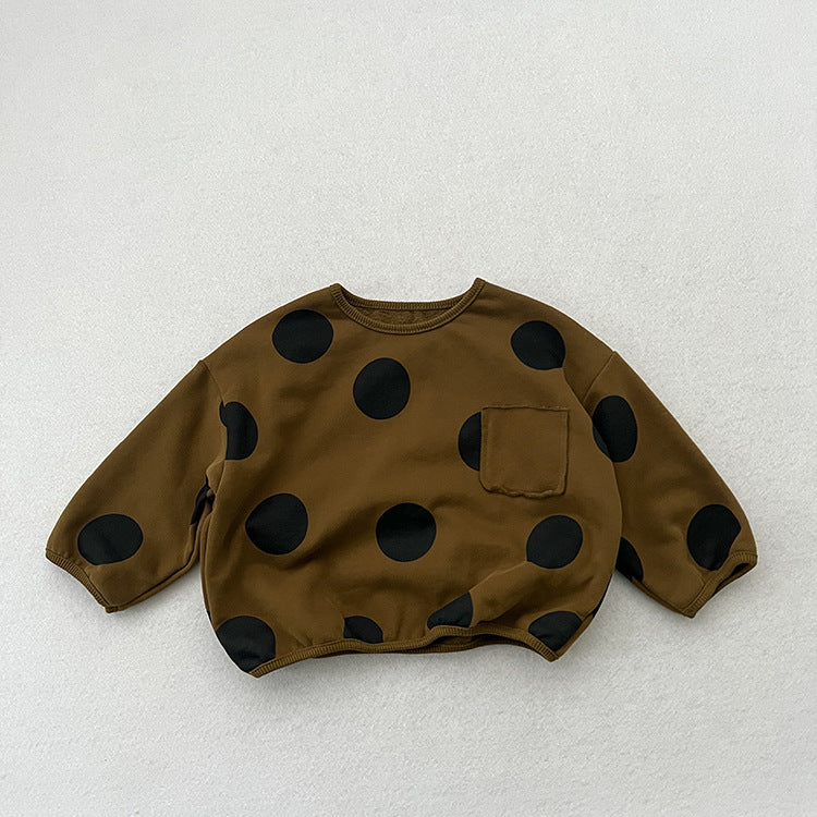 Baby Kids Unisex Kids Black Polka Dots Crew Neck Long Sleeve Pullover-4