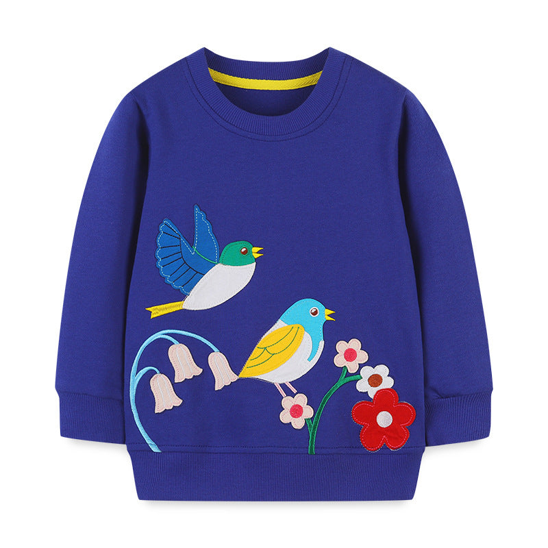 Baby Girl Embroidered Pattern Long Sleeve O-Neck Cotton Hoodie-0