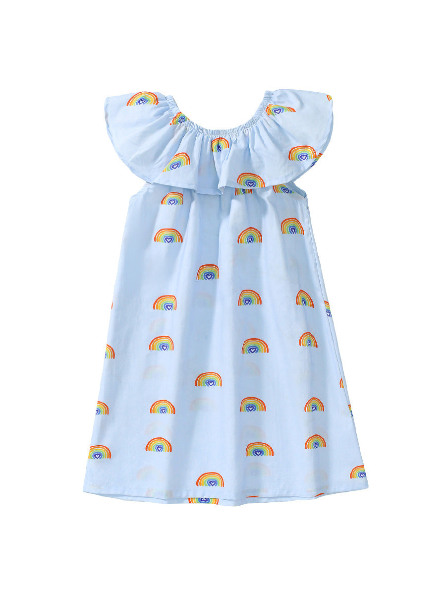 Summer New Arrival Girls Sleeveless Rainbow Print Dress-0