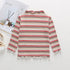 Striped Pattern Wooden Ear Edge Design Round Neck Long Sleeve Bottoming Spring Autumn Shirt-4