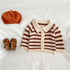 Baby Striped Pattern Lapel Knitted Cardigan With Pants Sets-4