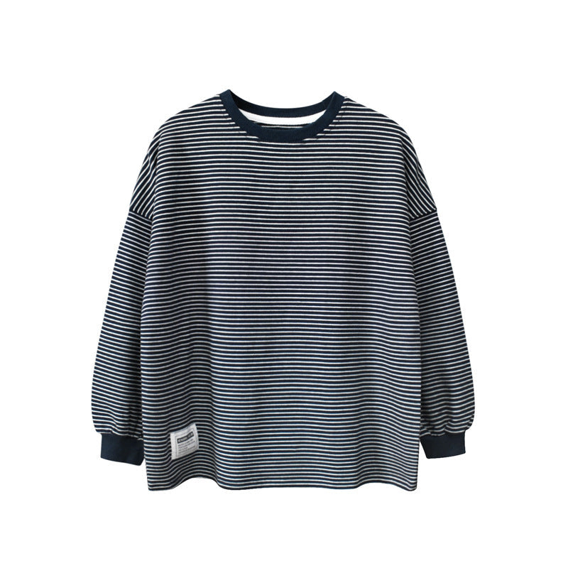 Baby Striped Pattern Long Sleeves O-Neck Loose Shirt-0