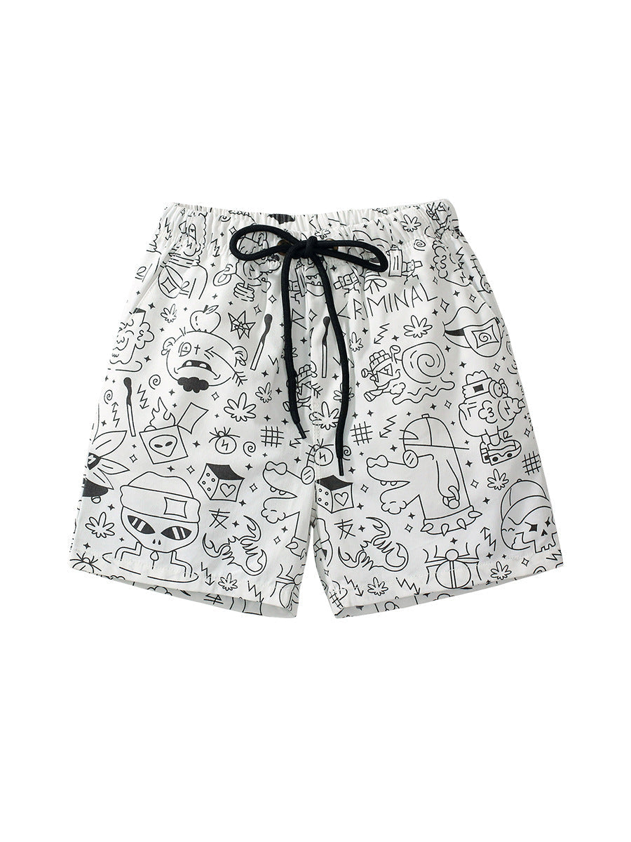 Boys Stylish Doodle Print Casual Shorts-0