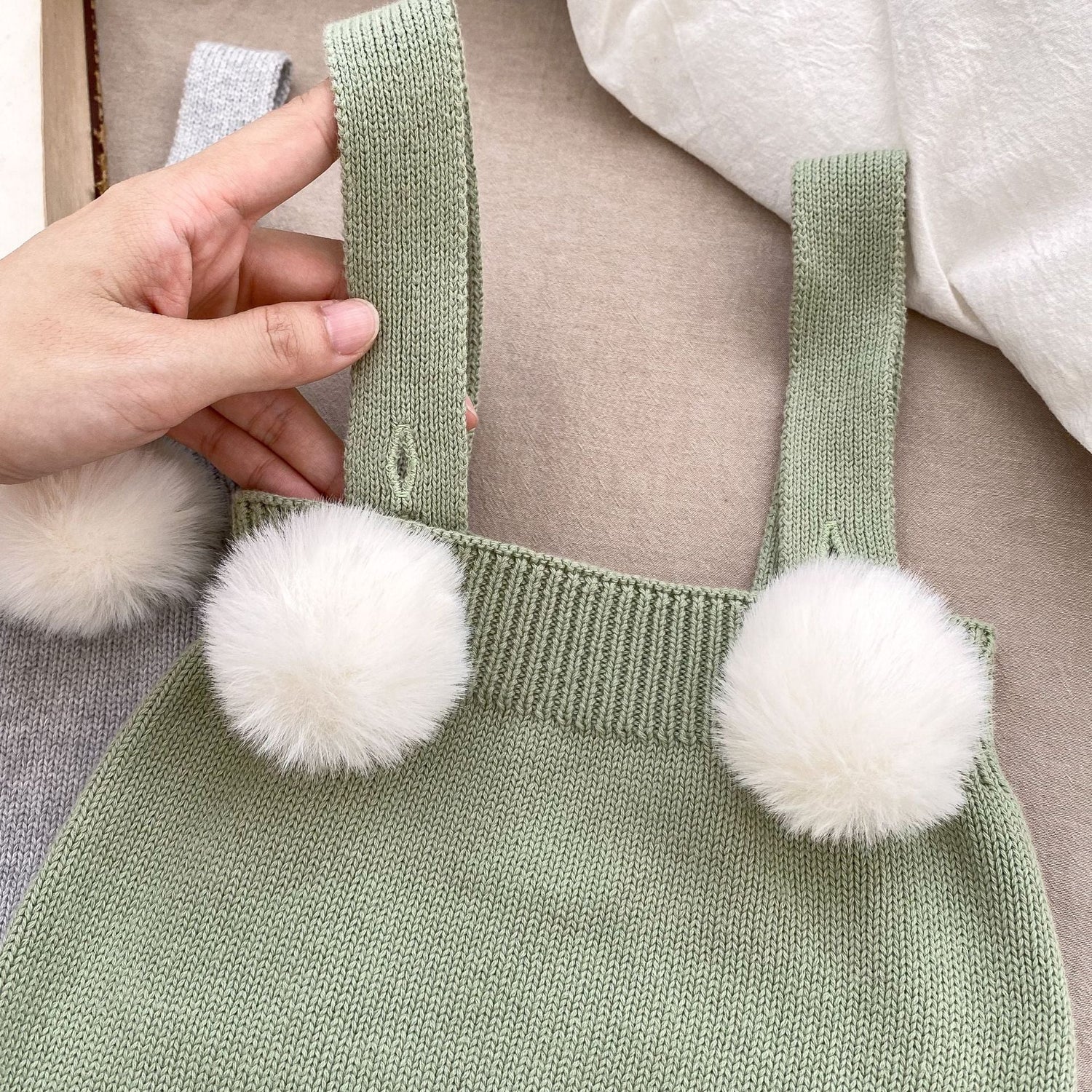 Baby Girl New Autumn Plush Ball Camisole Knitted Vest One Piece-4