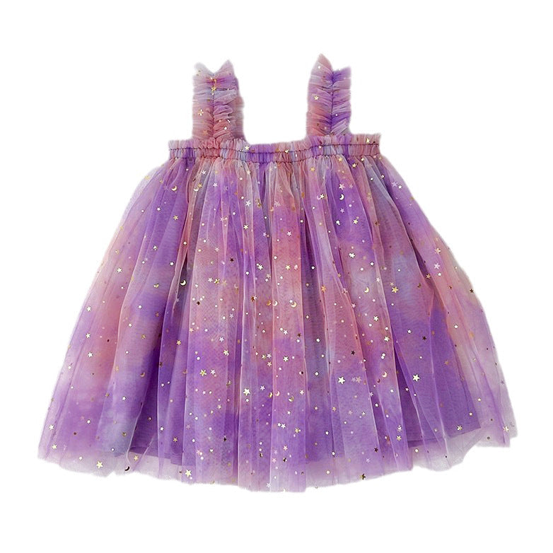 New Design Summer Kids Girls Elegant Fairy Style Sequin Mesh Sleeveless Dress-2