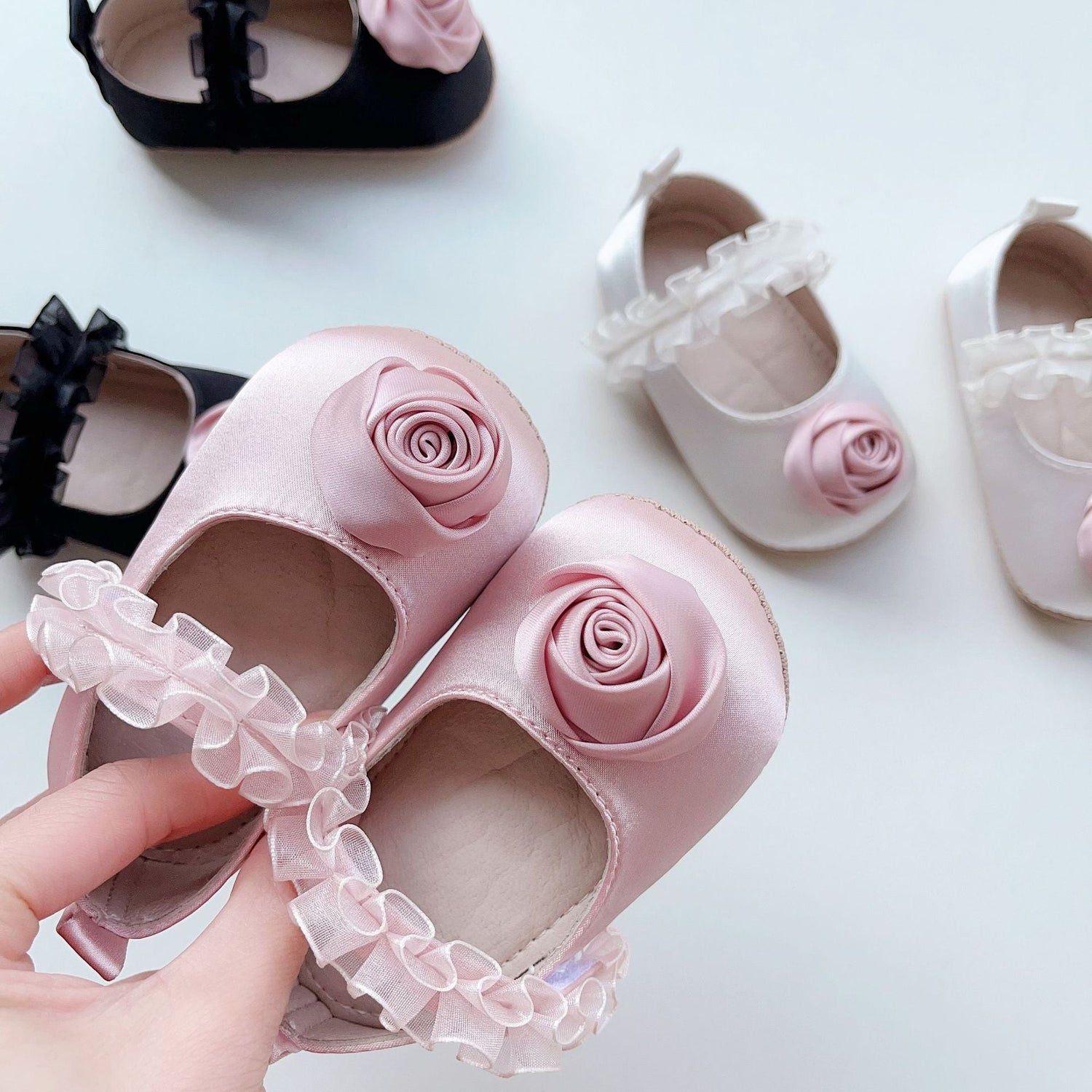 New Arrival Baby Girl 3D Flower Ruffle Lace Toddler Soft-Sole Anti-Slip Walking Shoes-3