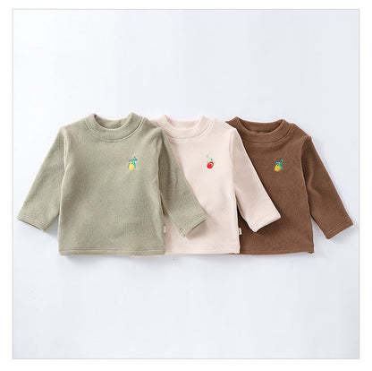 Baby Girls Kids Orlon Fleece Fruit Embroidery Logo Crew Neck Long Sleeve Pullover-0