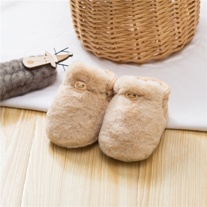 Newborn Baby Solid Color Plush Warm Shoes Outfits In Autumn &amp; Winter-3