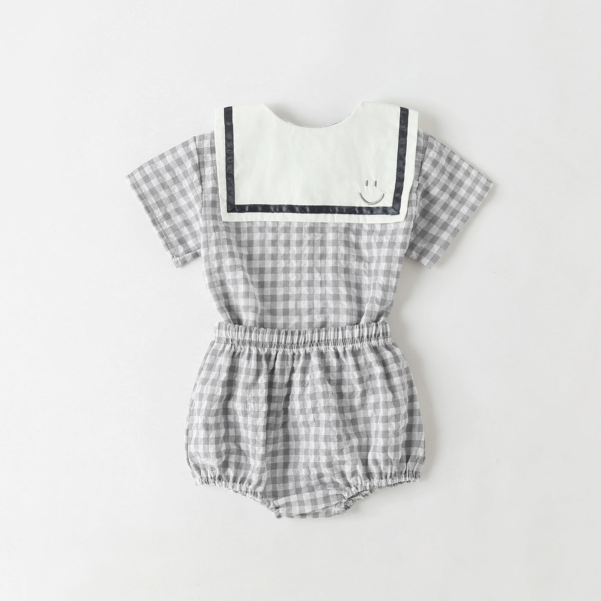 Baby Girl 1pcs Plaid Pattern Contrast Tape Lapel Design Combo Shorts Sets-4