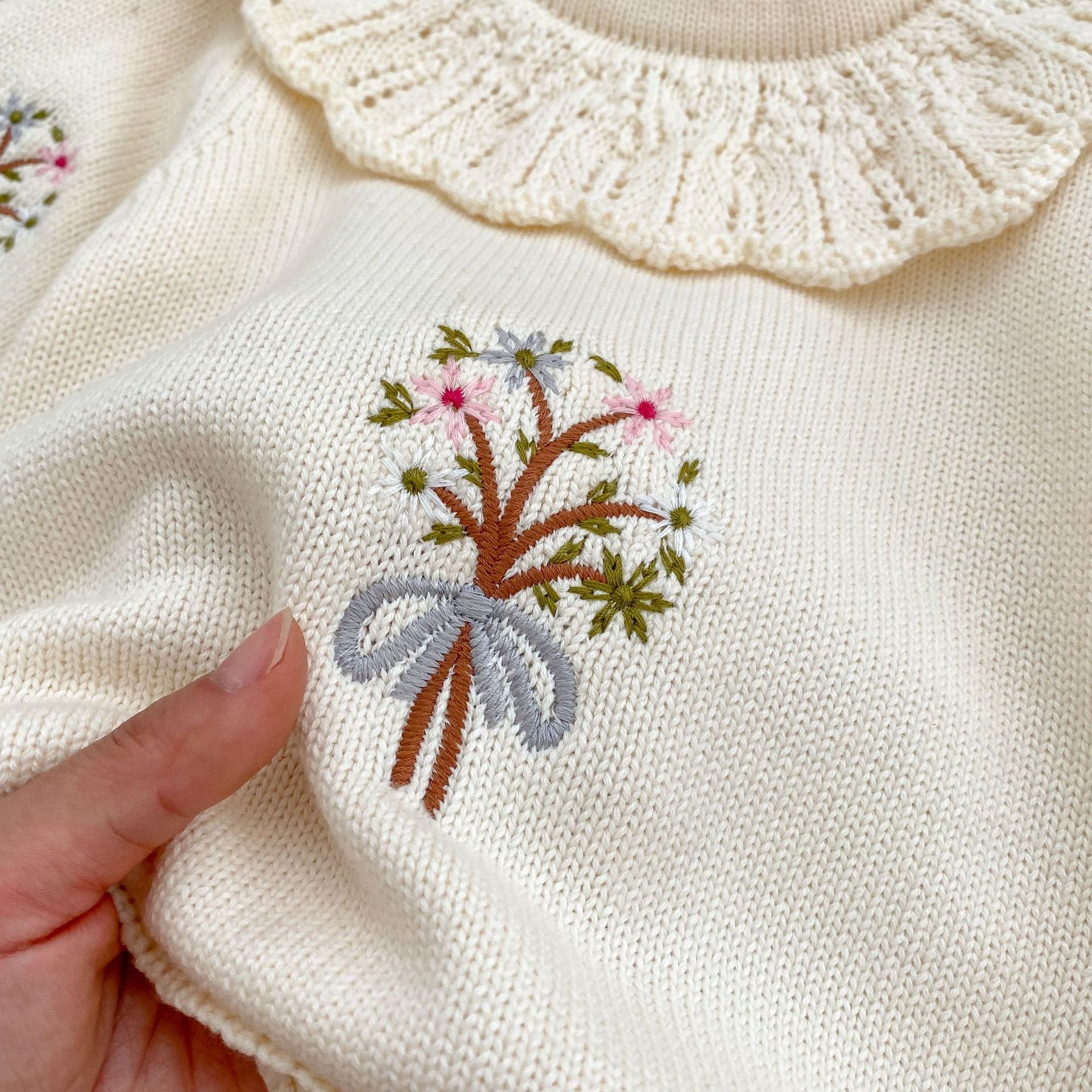 Autumn Embroidered Pattern Knitted Onesies-3