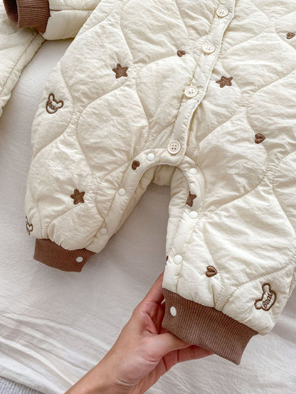 Infant Baby Star Embroidery Thicken Long Sleeve Jumpsuit In Winter-5