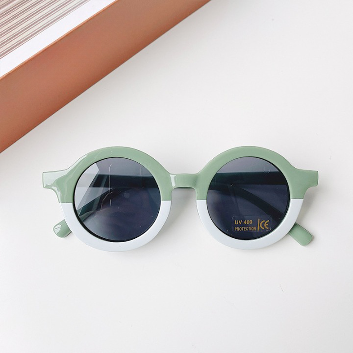 Girls Color Patchwork Design Round Frame Sunglasses-4