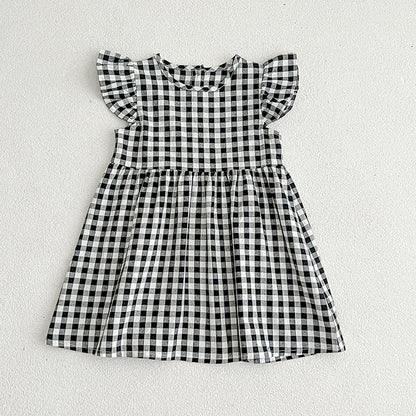 Kids Girls Plaid Short Sleeves Princess Dress-4