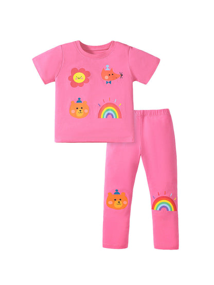 Girls Cartoon Print T-Shirt And Pants Set-1