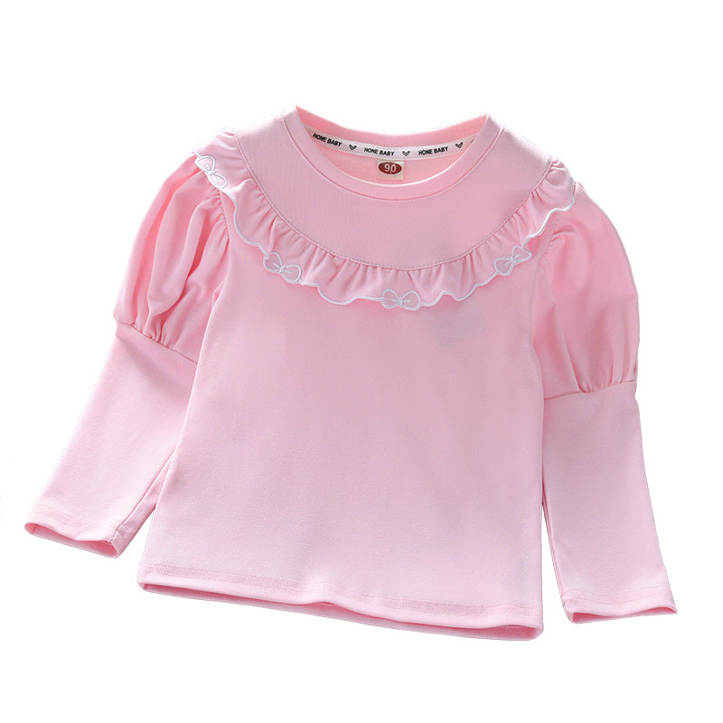 Baby Girl Solid Color Ruffle Design Spring Autumn Shirt-3