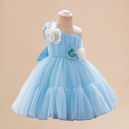 Summer Baby Kids Girls Princess Sleeveless 3D Flowers Birthday Tulle Dress-3