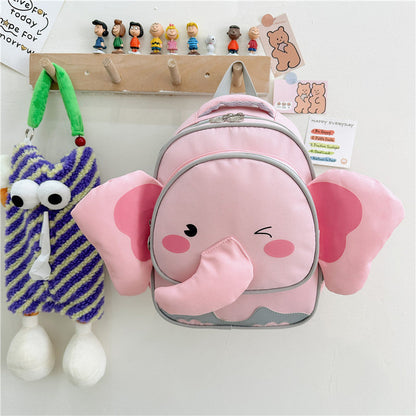 Adorable Cartoon Elephant Design Canvas Backpack For Kindergarten Kids-2