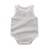 Baby Boy Solid Color Neck Buttoned Design Sleeveless Round Collar Onesies-4