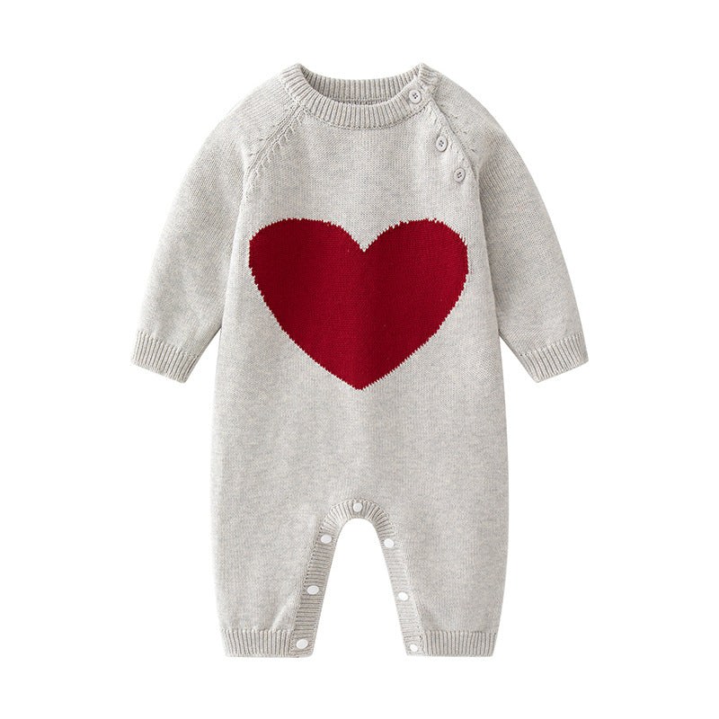 Baby Heart Pattern Long Sleeve Long Sleeve Quality Knit Romper-0