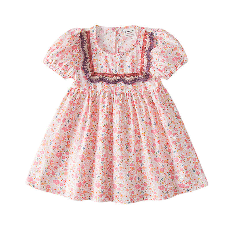 Baby Girl Solid Color Embroidered Design Doll-Neck Dress-4