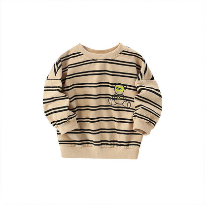 Baby Boy Striped And Bear Pattern Pullover Quality Hoodies-4