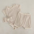 Baby Unisex Solid Color Comfy Cotton Onesies & Shorts Sets With Headband-4