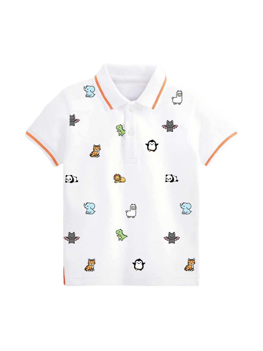 Baby Kids Animals Print Short Sleeves Polo Shirt-1