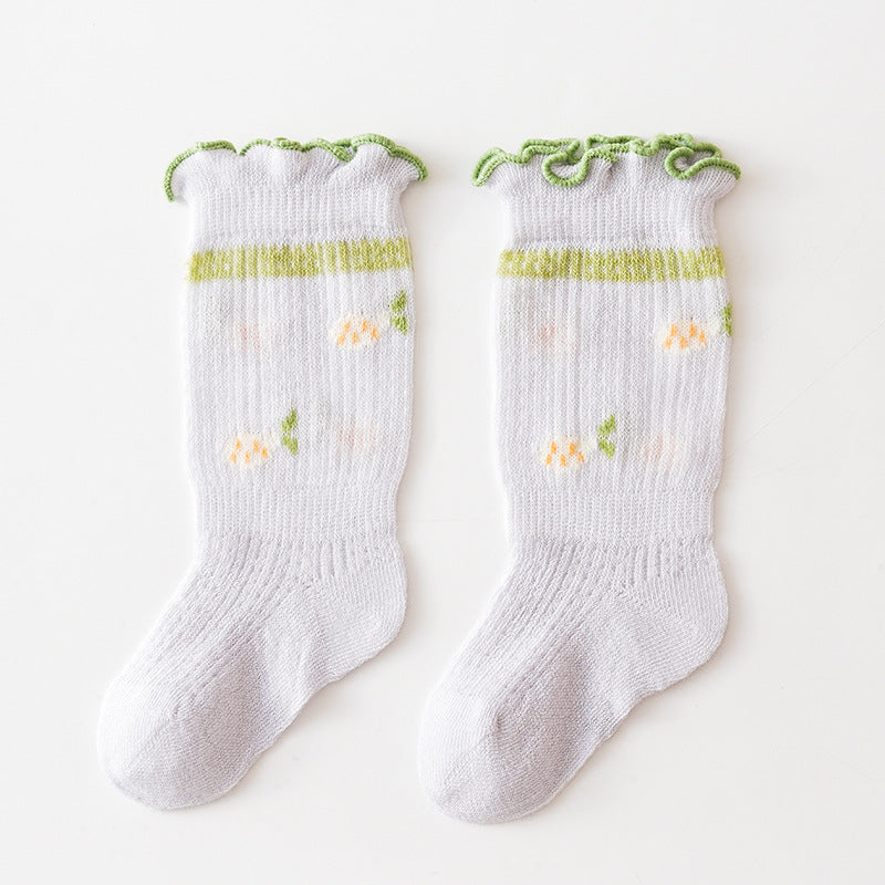 Baby Girk Floral Print Pattern Mesh Breathable High Tube Socks-4