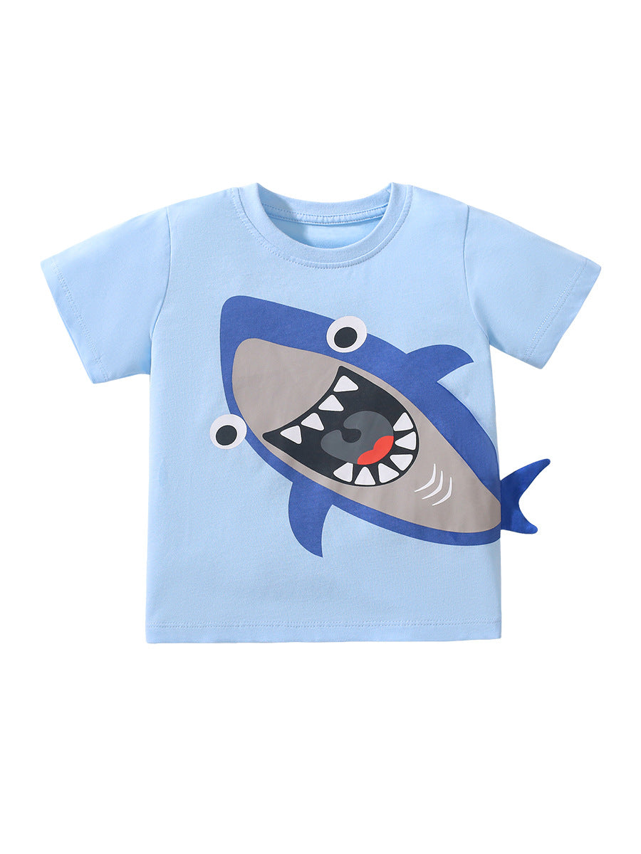 Boys’ Shark Design T-Shirt In European And American Style For Summer-1