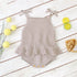 Baby Girl 1pcs Solid Color Ruffle Hem Belted Sling Design Ribbed Onesies-3