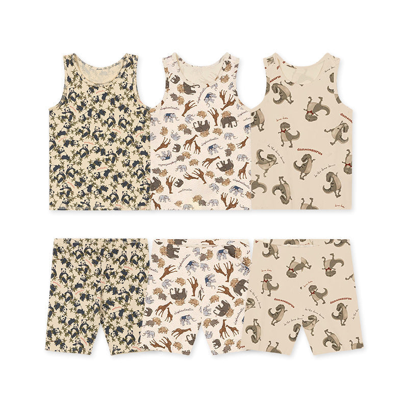 Summer Baby Kids Unisex Animals Print Sleeveless Vest And Shorts Set-0