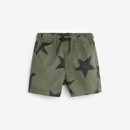 Boys Army Green Soft Casual Stars Print Capri Pants Shorts-0