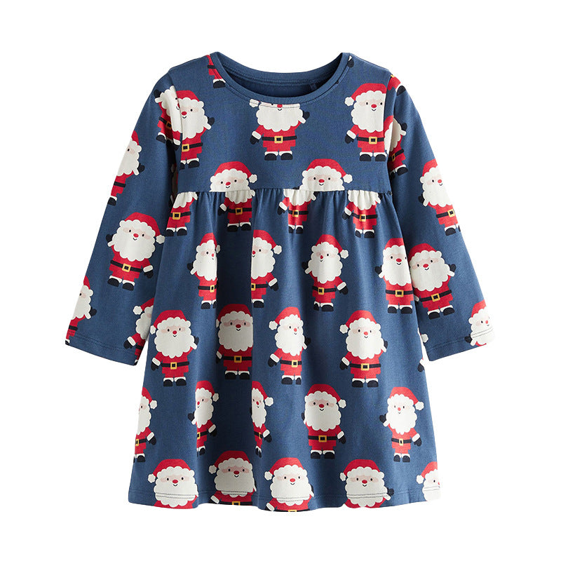 Santa Claus Pattern Long Sleeve Cotton Dress-0