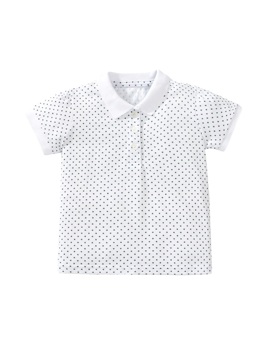 Baby Kids Boys Little Stars Print Short Sleeves Polo Shirt-1