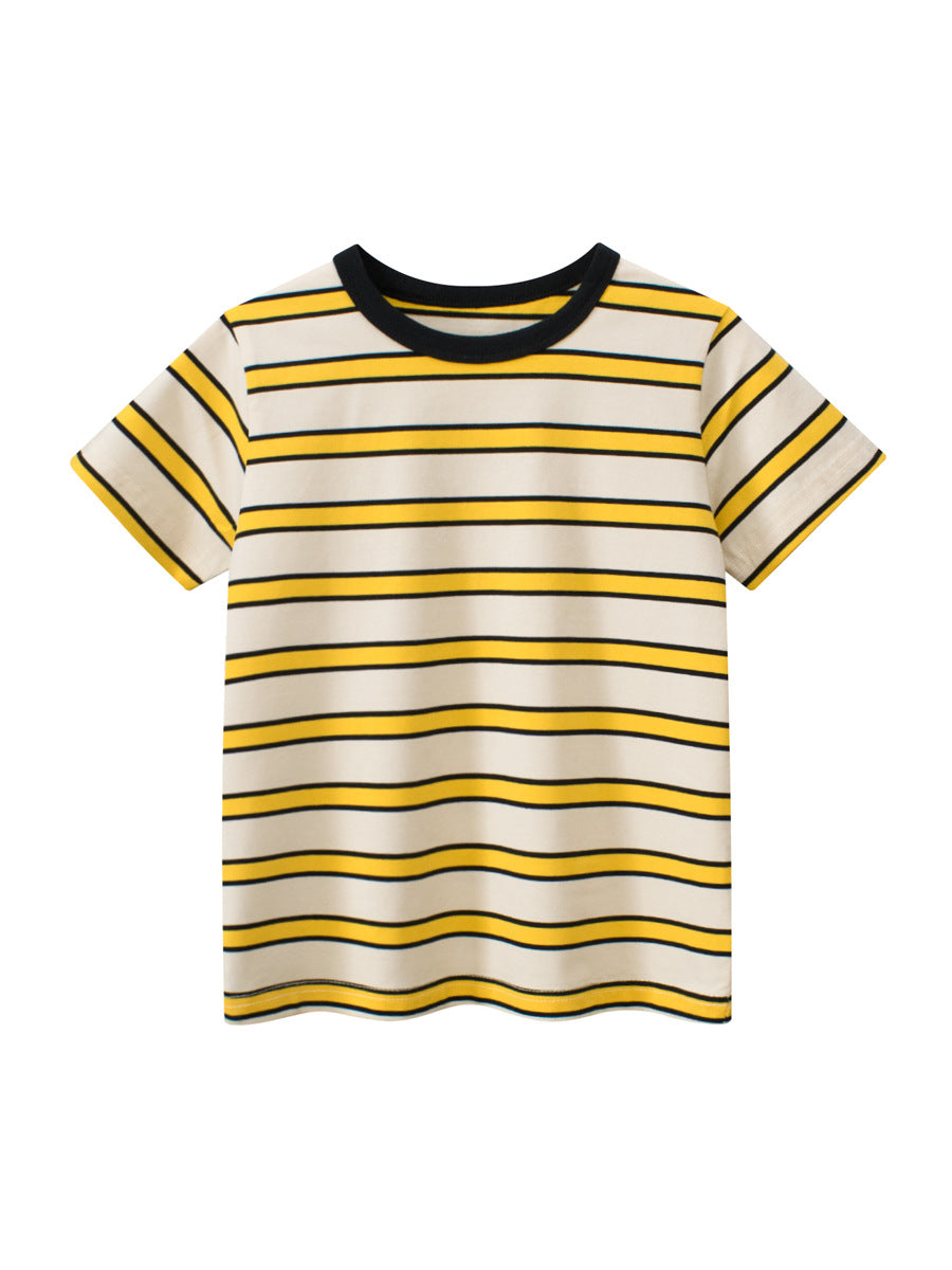 Boys’ Striped Pattern Casual T-Shirt In European And American Style-1