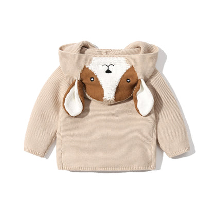 Baby Solid Color Cartoon Design Hooded Knitted Fashion Cardigan-4