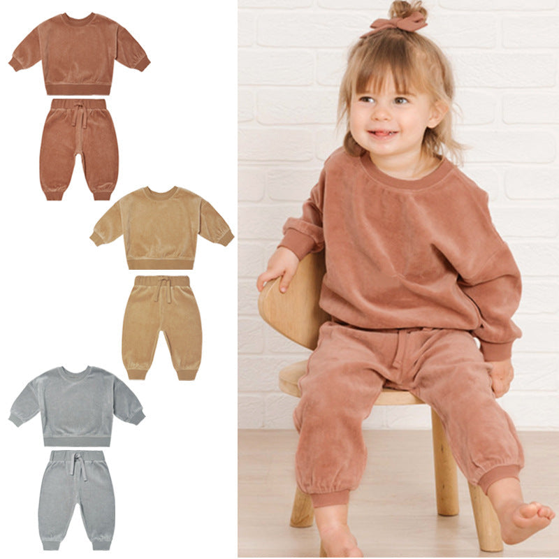 Baby 1pcs Solid Color Soft Cotton Hoodie Combo Trousers Autumn Outfit Sets-0